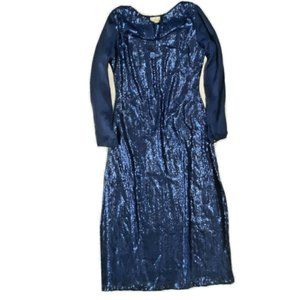Womens Long Sequin Kurta Indian Dress Navy Formal